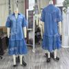 European and American women's bohemian imitation denim splicing mesh dress