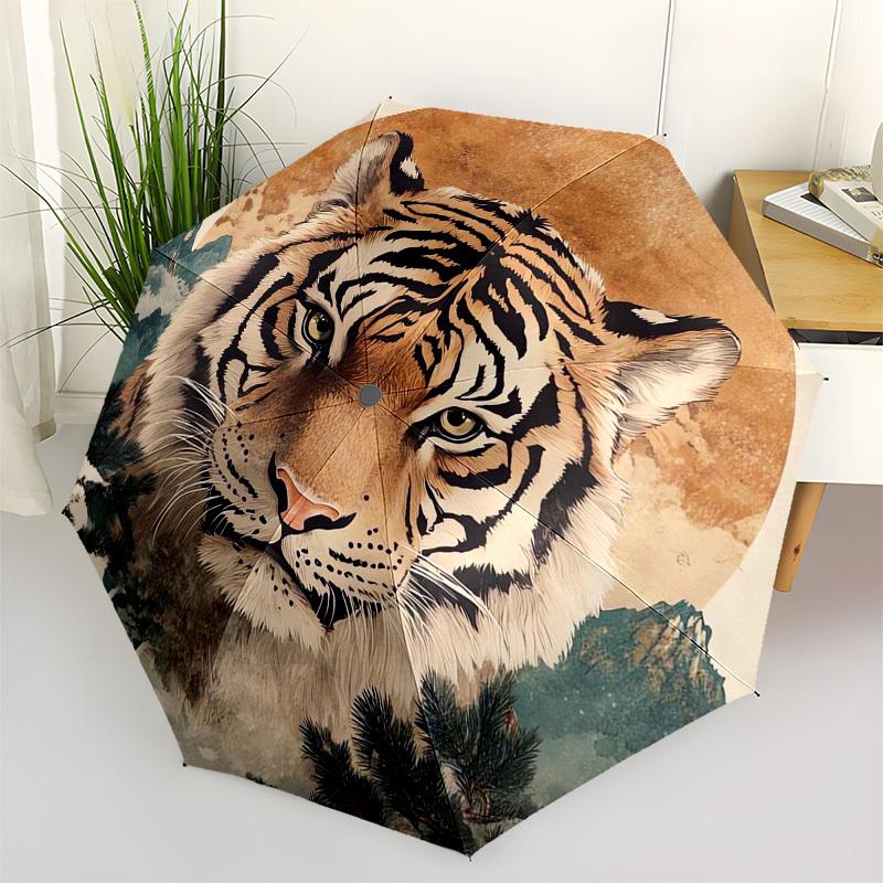 1pc Tiger Portrait Mountains Nature Artwork Umbrella with Plastic Handle,Suitable for All Seasons Umbrellaptys26062