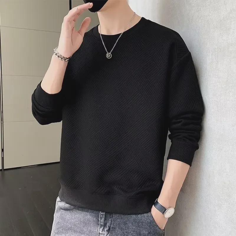 Men's Trendy White Knitted Waffle Sweatshirt - Spring/Fall Jacquard Jacket, Unisex Hong Kong Style.