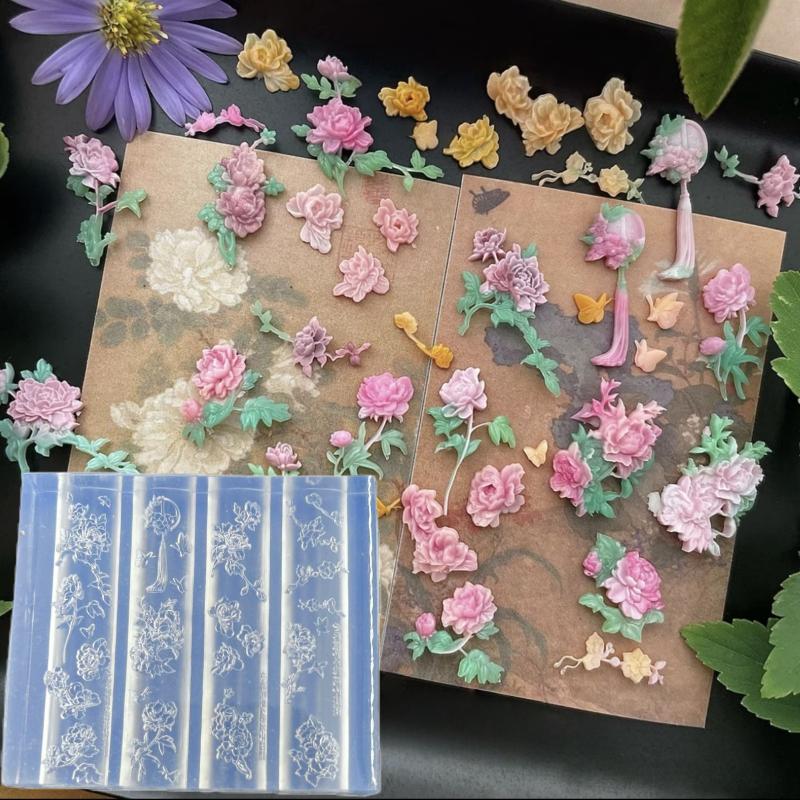 3D Peony Flower Nail Art Mold Reusable Silicone DIY Floral Carving Tool for Home Manicure Salon Nail Art Beginners one size