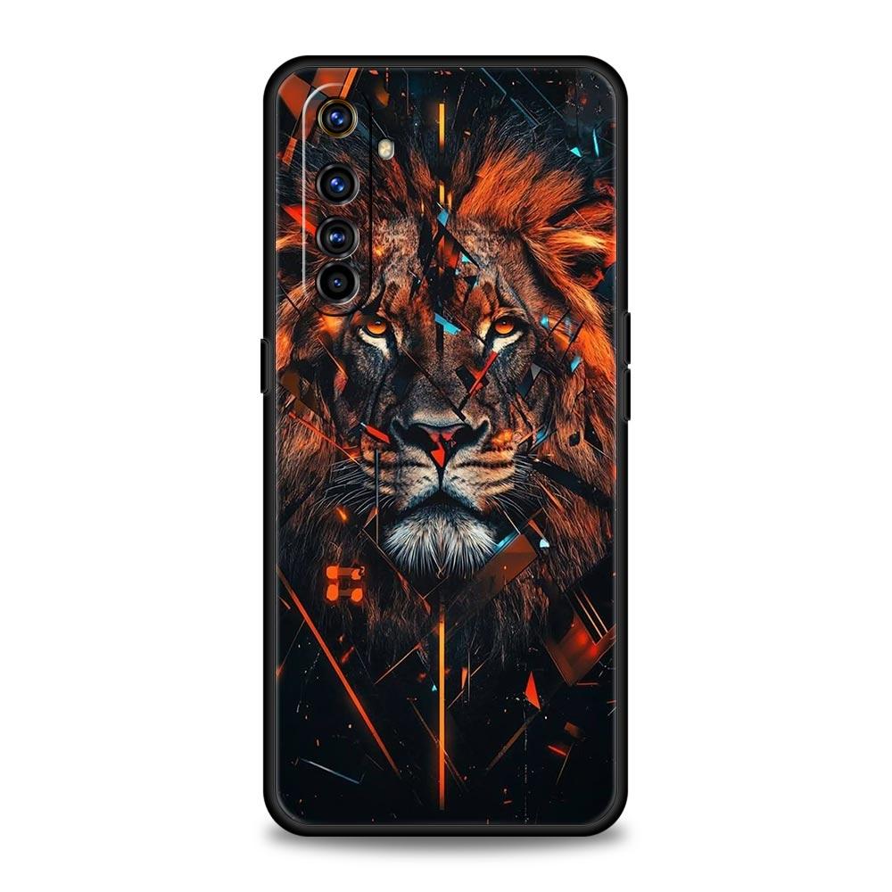 Cross Pattern Bicolor Lion Case For Realme C67 C63 C55 C53 C35 C25 C21 GT 2 3 5 6 10 11 12 13 Pro Plus 5G Soft TPU Phone Cover
