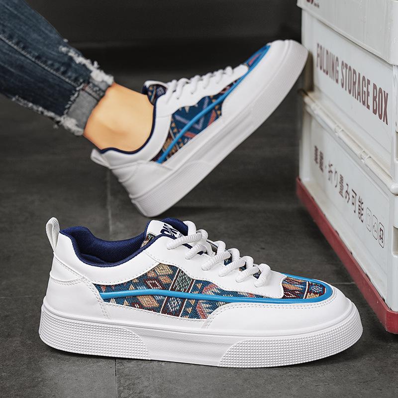 Men'S Daily Casual Color Matching Low-Top Sports Men'S Shoes Leather Splicing Cloth Surface Breathable Board Shoes