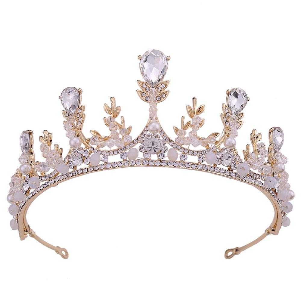 Klasická tiára, příznivý pšeničný klas, ručně vyráběná svatební koruna, korejská vynikající korunka s čelenkou posetá kamínky