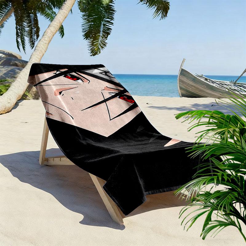 Uchiha Sasuke Print Beach Towel, Large Soft Quick Dry Towel for Beach Camping Swimming