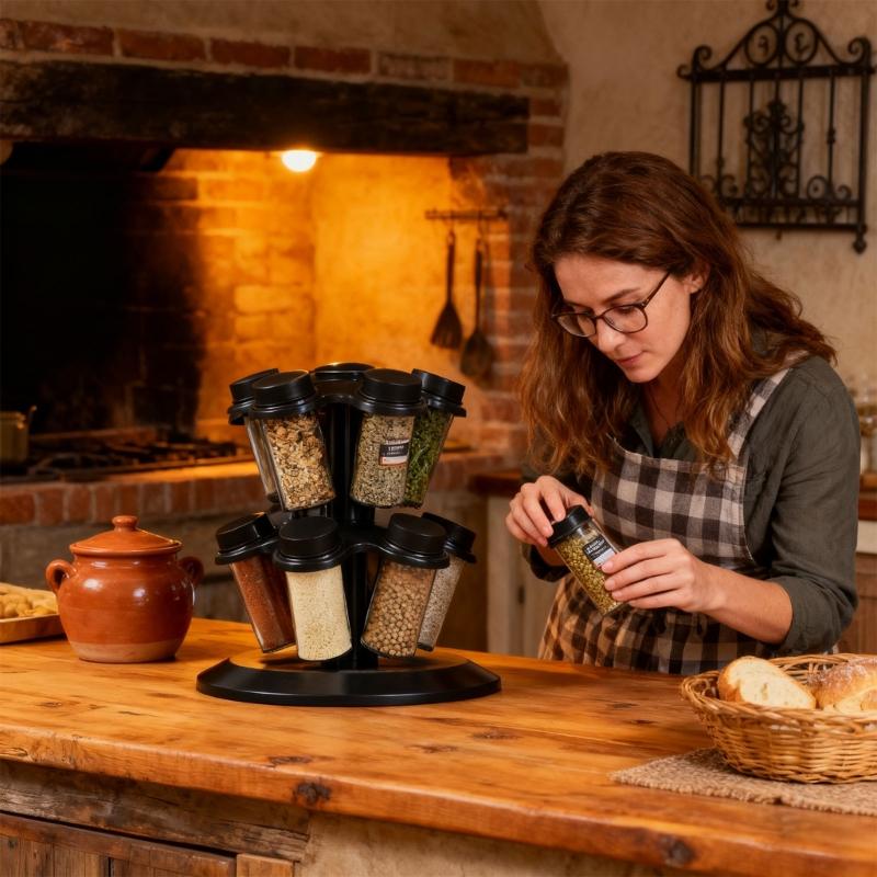 Spice Organiser Set Rotating Chrome Designs Detachable Lids Seasoning Rack For Cooking Baking Essential