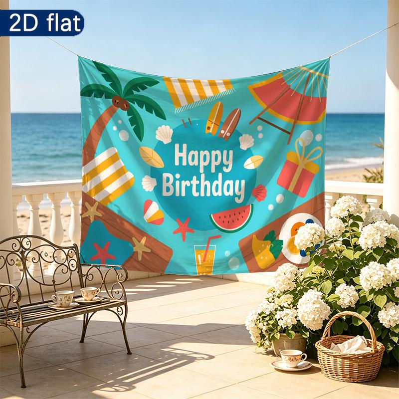 Multicolor Gifts Beach Birthday Party Backdrop, Polyester Banner for Photo Background & Decor