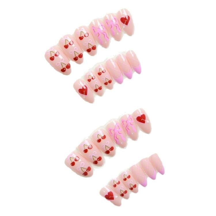Unghia Press-on Corta Mandorla Unghia Finta Francese Copertura Totale Acrilico Unghia Finta Design San Valentino Unghia Finta per Donne e Ragazze