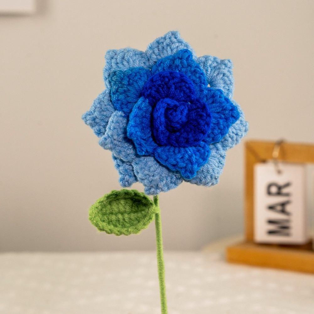 DIY Hand Woven Roses Pointed Leaf Romantic Knitting Flowers New Crochet Rose Flower  Anniversary