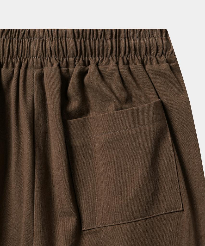 Dekkoloso Washed Cotton Elastic Waist Single-Pleat Half Pants [Brown]