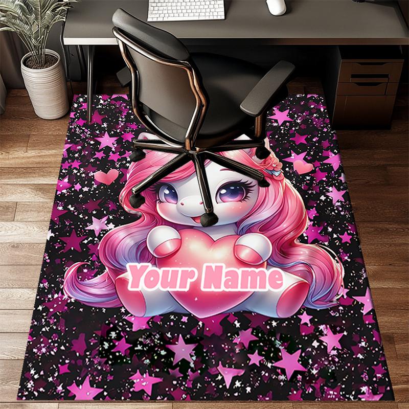 1PC Custom Name Unicorn Heart Stars Background Theme Floor Mat Ideal for Living Room, Game Rooms, Office, Bedroom Floor Mat Playful Design