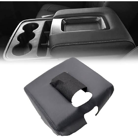 SecosAutoparts Black Leather Center Console Leather Lid Armrest Cover Replacement Compatible With Chevy Silverado GMC Sierra 2014 2015 2016 2017 2018
