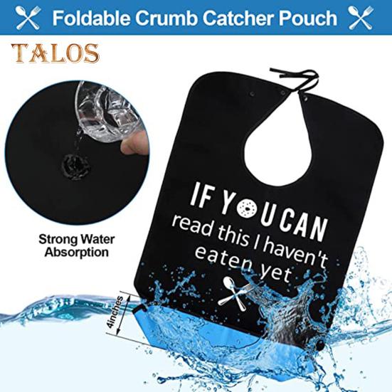 Waterproof Adult Bibs for Men with Crumb Catcher Funny Text Black Washable Lightweight Mealtime Clothing Protector