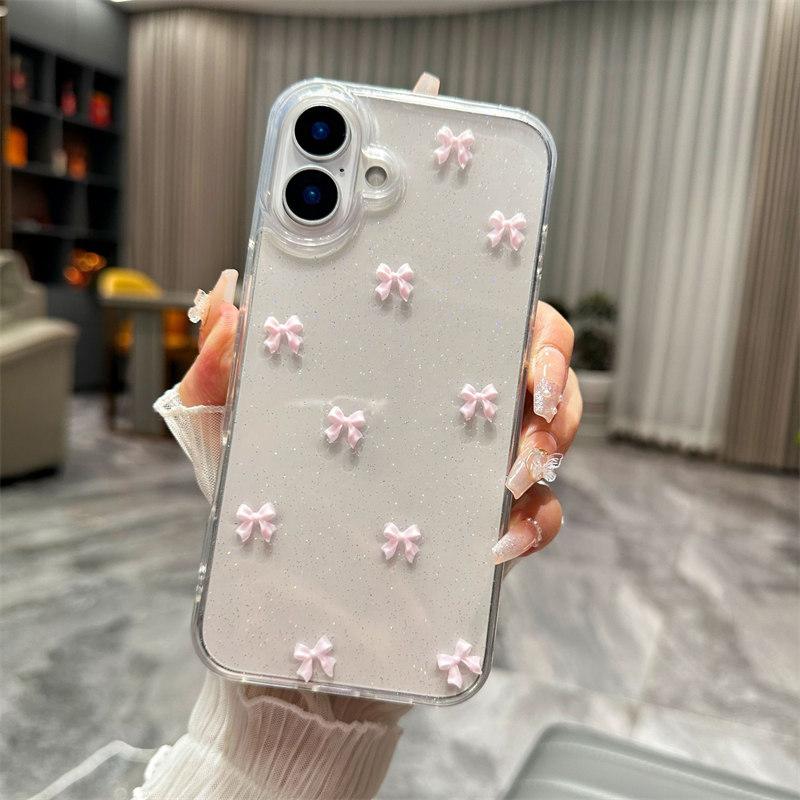

Милый 3D-чехол с блестками в виде банта для iPhone 16 15 14 13 12 11 Pro Max Plus MiNi 2025 Korean Girl Soft Cover Epoxy Clear Shell iPhone 13 розовый