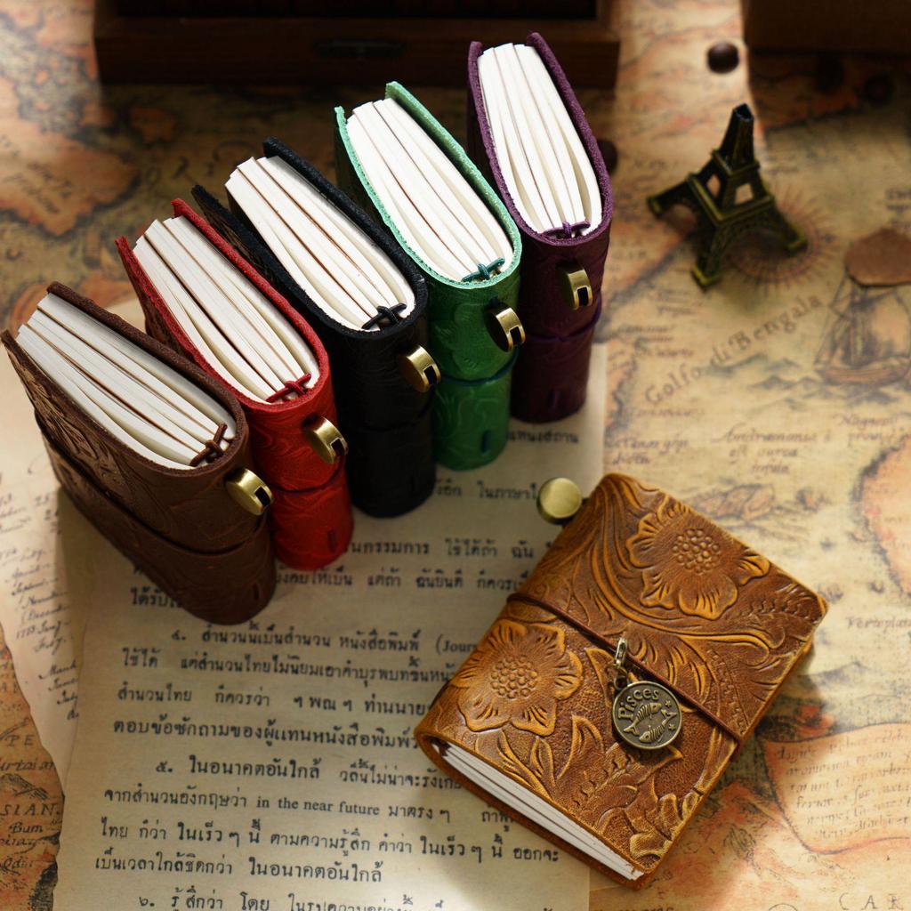 Mini Carnet de Poche à Feuilles Mobiles en Cuir de Vache pour Voyageur