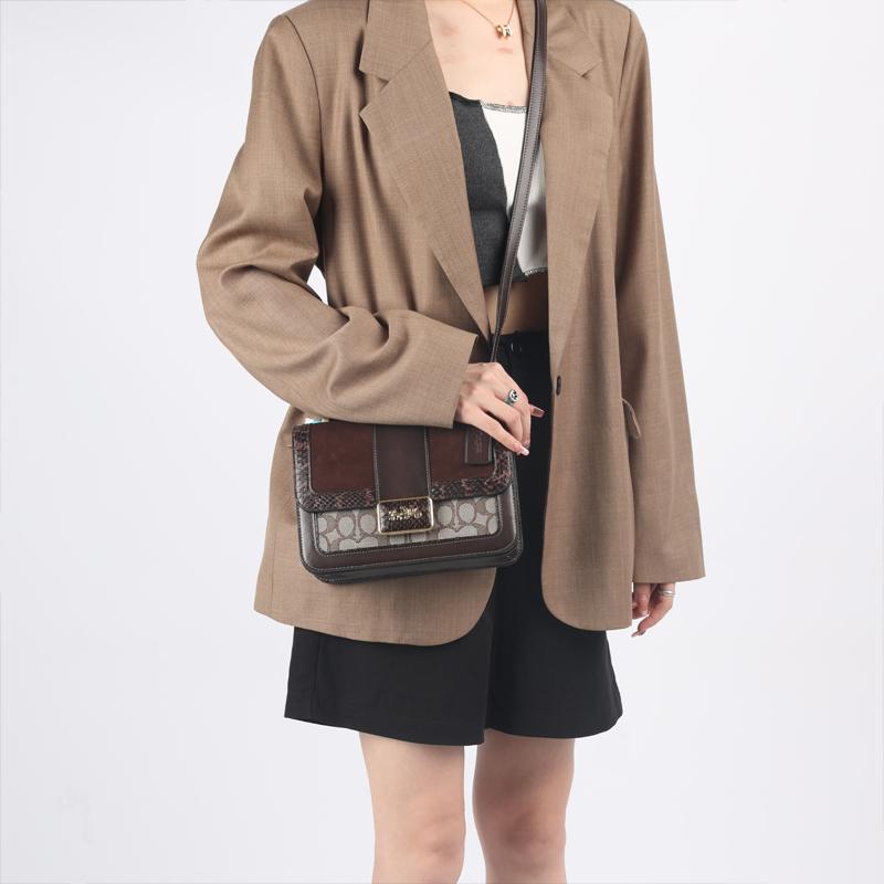 Coach Alie 23 Magnetic Closure Design Fabric And Leather Messenger Bag Small Crossbody Shoulder Bag Medium Women Bags Brown C3756-B4S0M