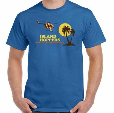 Island Hoppers Retro Magnum Pi Tişört 80'ler Tv Şovu Helikopteri Tom Selleck