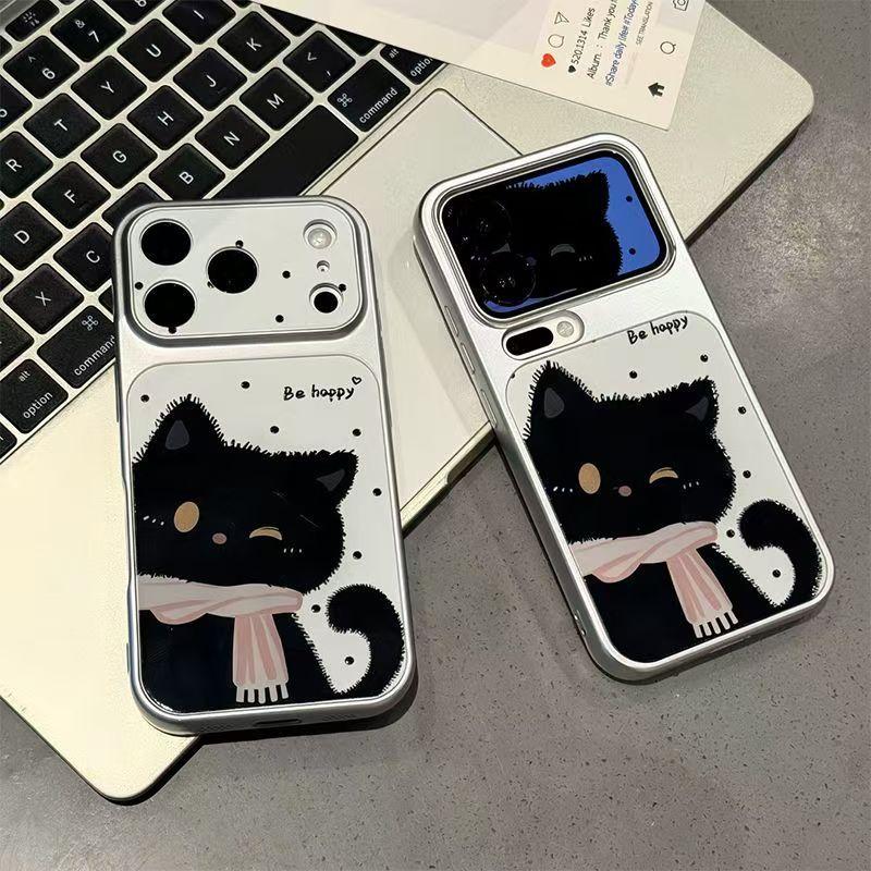 Black Cat Mobile Phone Case Is Suitable for Iphone16promax Apple 17 Mobile Phone Case Electroplating Second Change Case