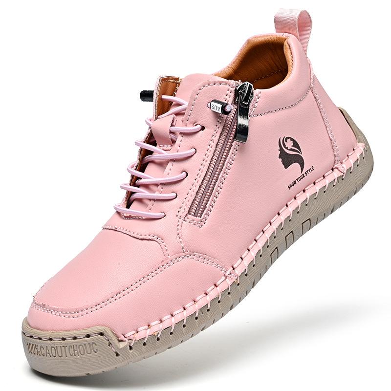 Pink Leather Sneakers Women Shoes Leather Loafers Shoes for Women Casual Shoes Hand Sewing Platform Loafers Woman Driving Shoes