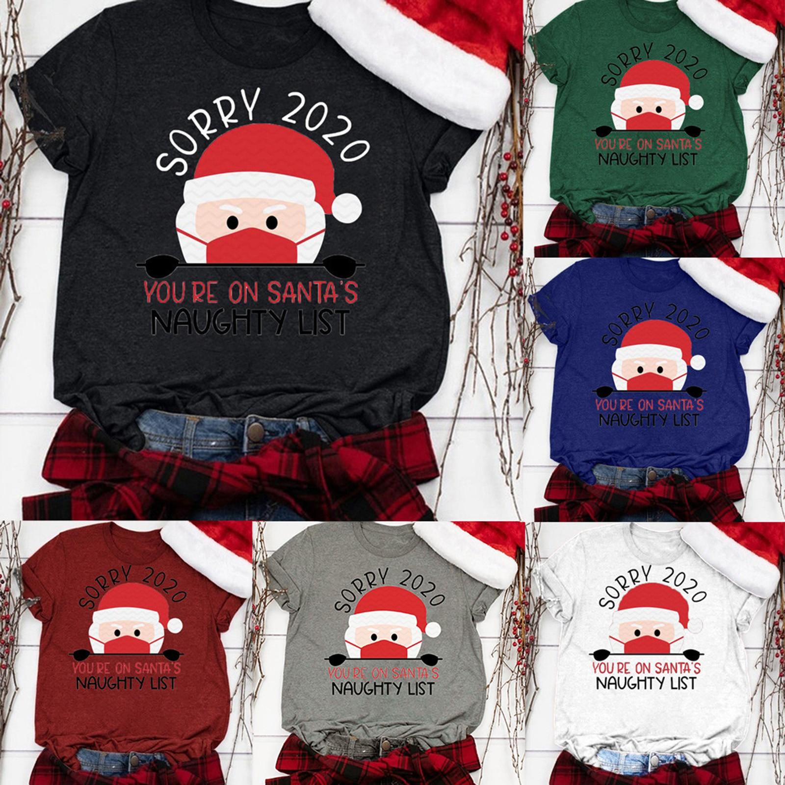 

Рождественские женщины с коротким рукавом повседневная футболка Санта-снежинка забавные топы с принтом