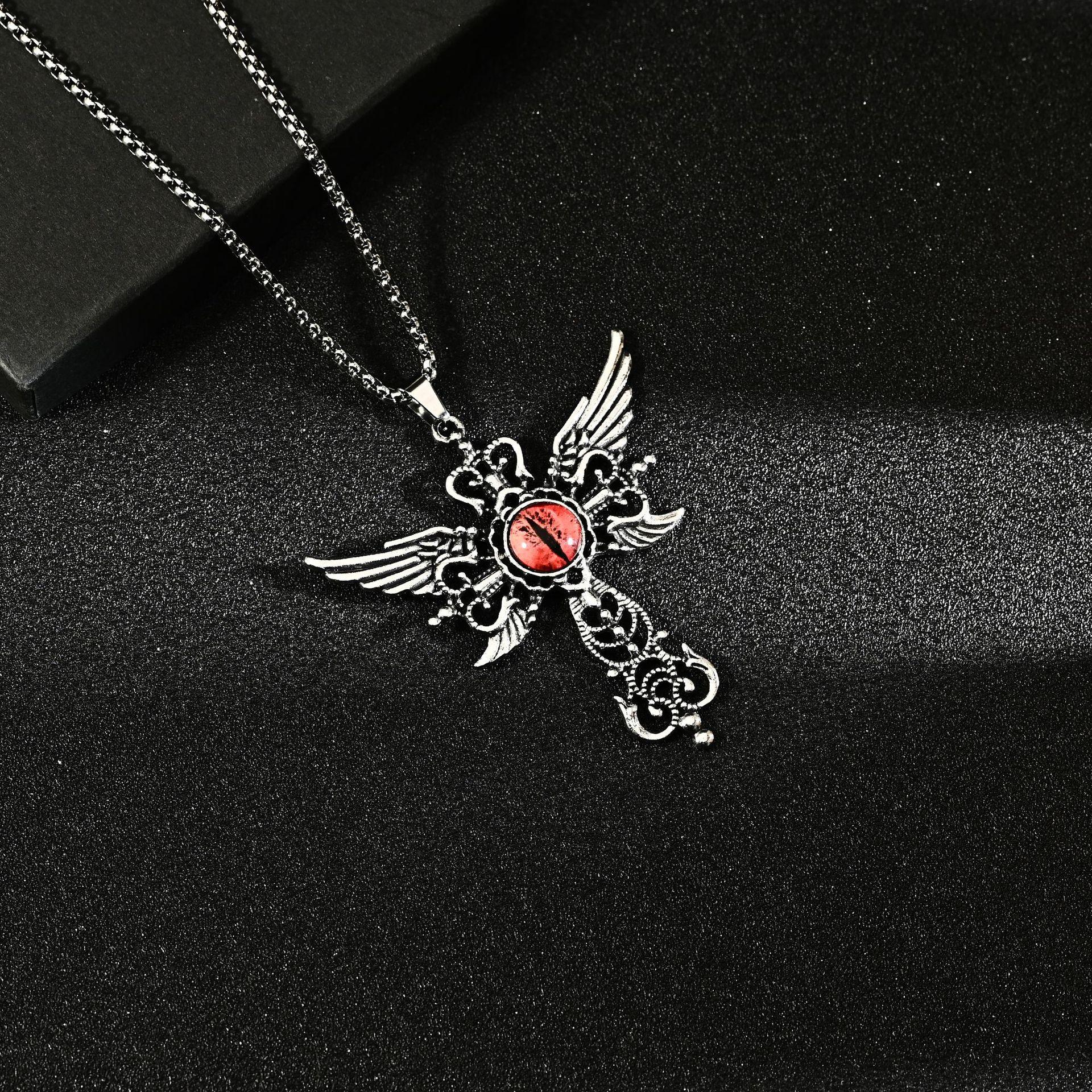 

Натуральный кулон-подвеска «Крылья Глаза Дьявола» Синего цвета, Креативное ожерелье-крест «Крылья Дьявола»