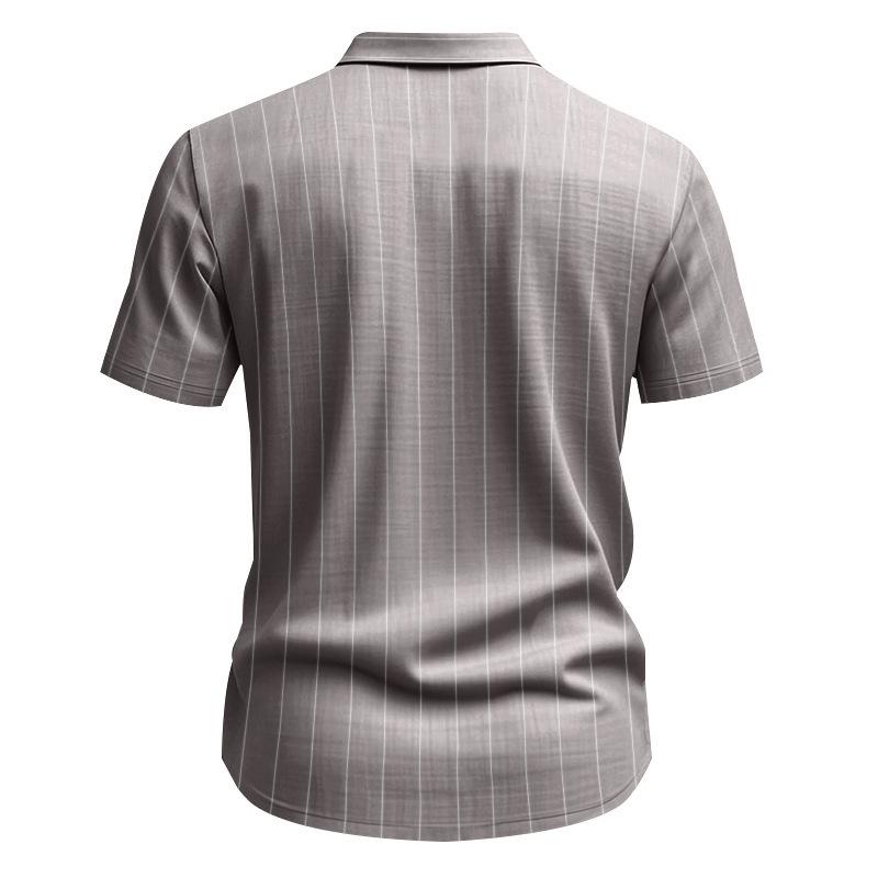 Linen Jacquard Shirt with Vertical Stripes Men's Collared Button-Down Loose-Fitting, Breathable Casual Short-Sleeved Shirt