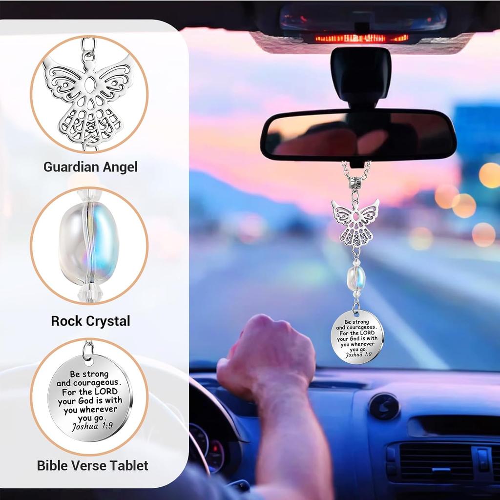 Angel Car Charms Rear View Mirror Accessories Christian Car Jewelry,Guardian Angel Hanging Ornament,Bible Religious Gifts,Rear View Mirror