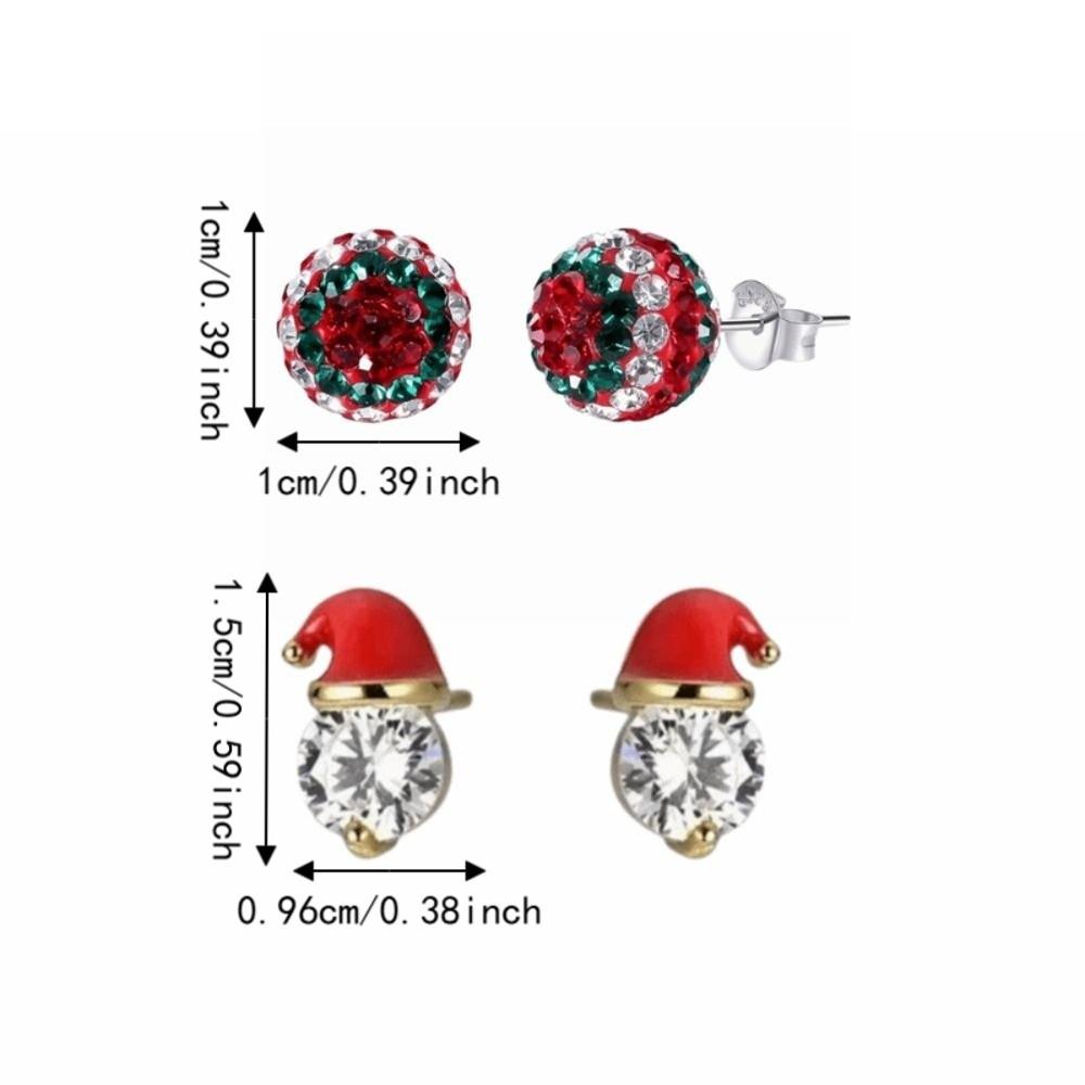 Sparkling Santa Hat Earrings Red Enamel Rhinestone Ball Earrings Christmas Stud Earrings Daily