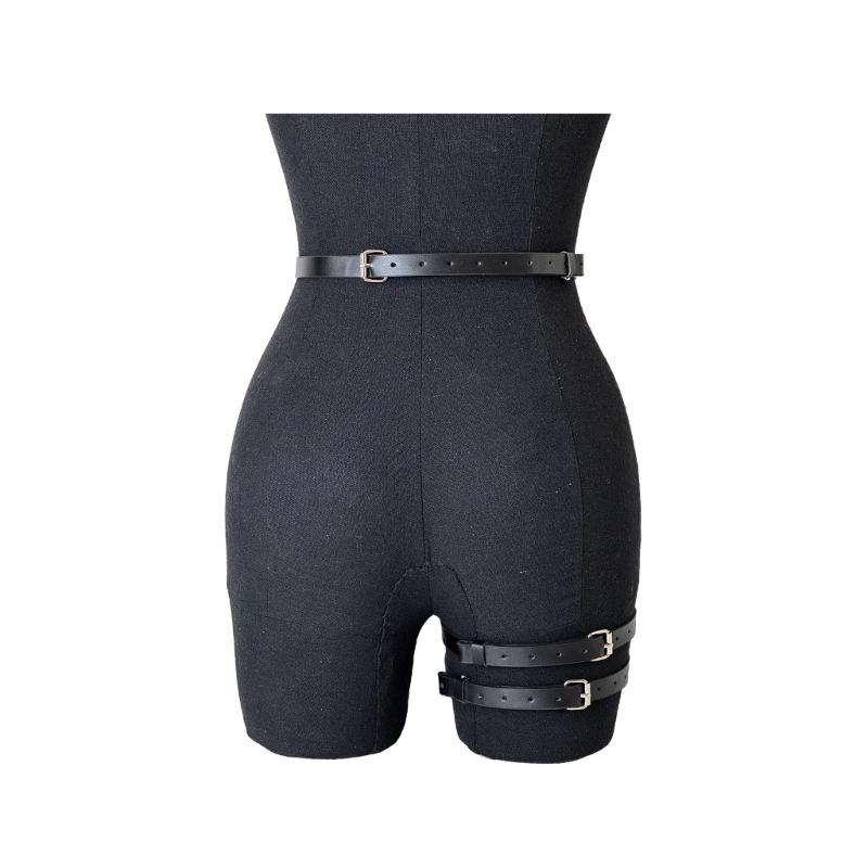 Adjustable Gothic Punk Leg Chain PU Leather Waist Belt 2 in 1 Ddesign Leg Harness for Women Edgy Fashion Accessory