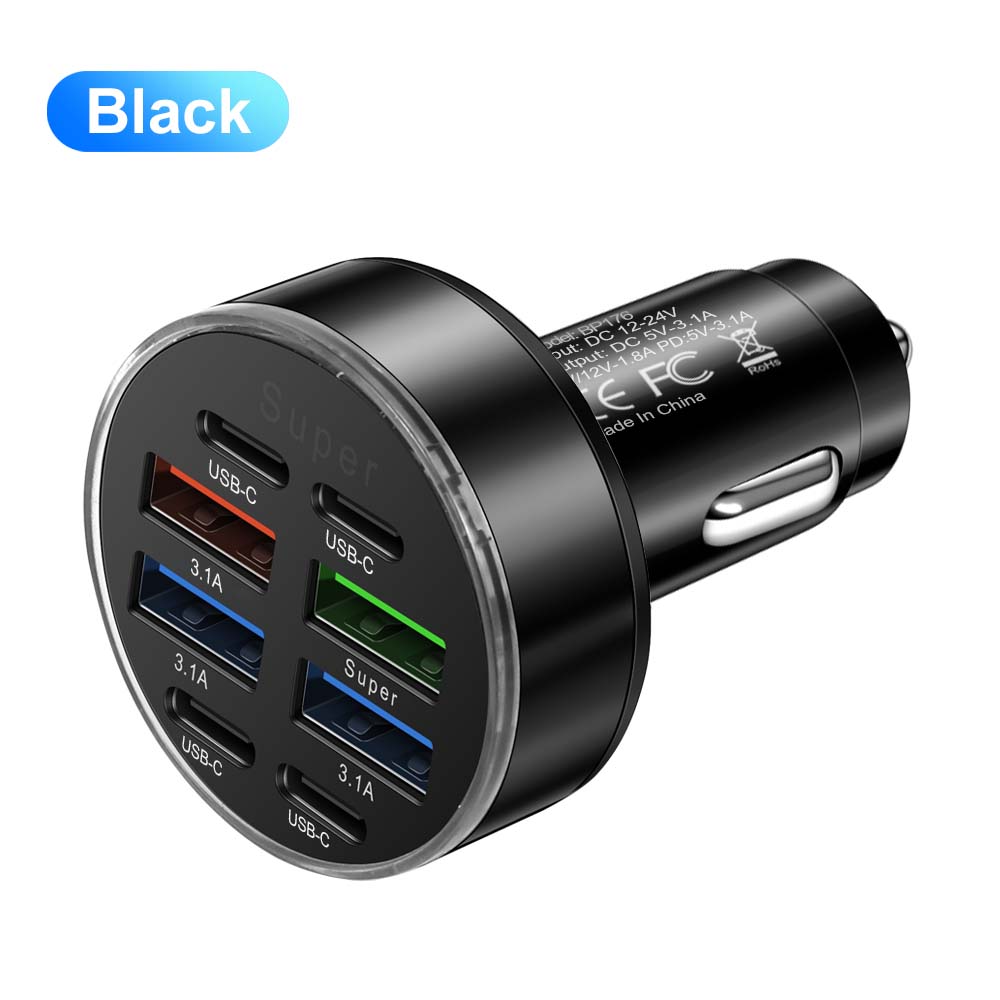 

Автомобильное зарядное устройство USB Total 120W PD Type C для быстрой зарядки автомобильного телефона для iPhone Samsung Xiaomi BP176 Black