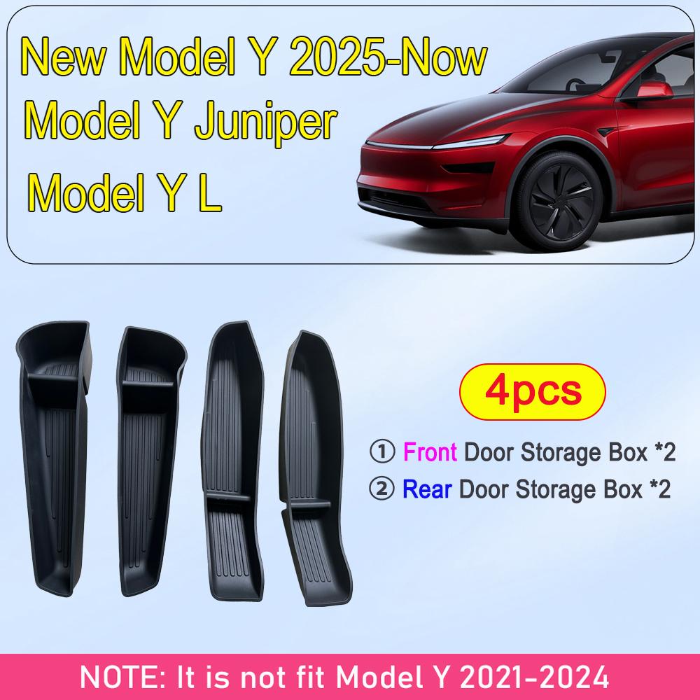 For Tesla Model 3 Y Juniper 2026 2025 Door Side Storage Box Front Rear Door Side Pocket Tray Liner Center Console Organizer Mats