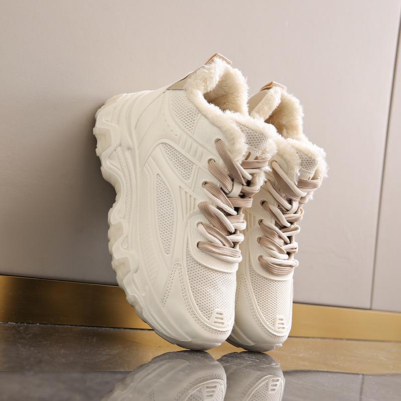 

Зимние новые бархатные утолщенные хлопковые туфли большого размера, универсальные уличные туфли на толстой подошве с увеличением высоты, кроссовки для бега для девочек 41 белый