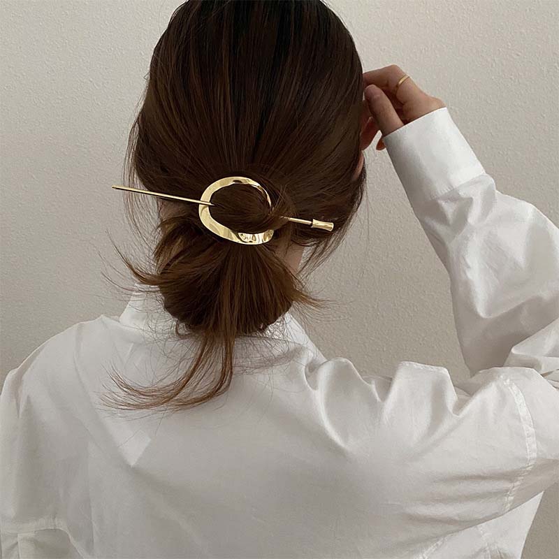 Bacchetta per Capelli Geometrica in Metallo Color Oro Argento per Donne Elegante Porta Coda di Cavallo Vuoto Forchetta per Capelli Acconciatura Accessori per Capelli Regali