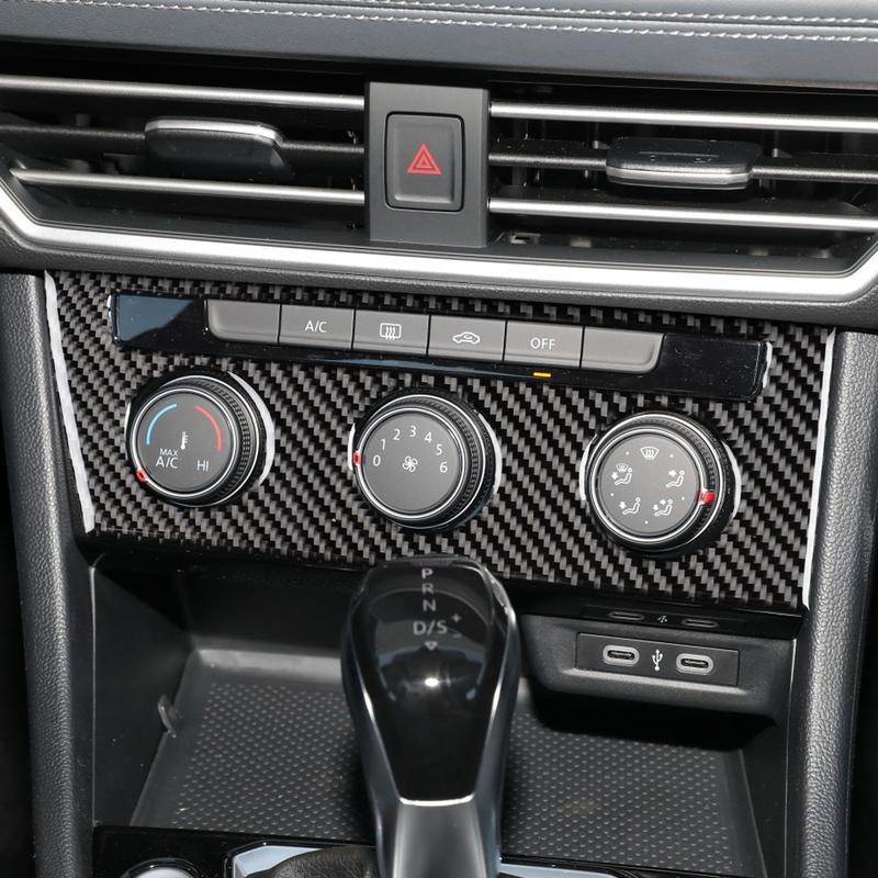 For Volkswagen VW Sagitar — LHD Real Carbon Fiber Central AC Button Panel Cover Trim Sticker Interior Decal Accessories