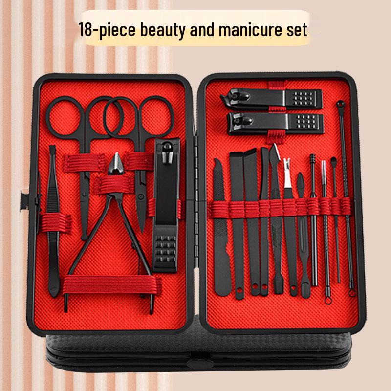 18-Piece Black Manicure Set: Nail Clippers & Art Tools
