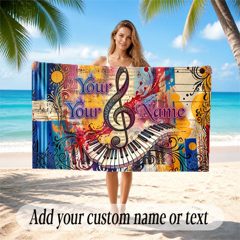 Music General Theme Beach Towel Personalized Custom Name & Text Soft Quick Dry Beach Towel for Swimming Travel