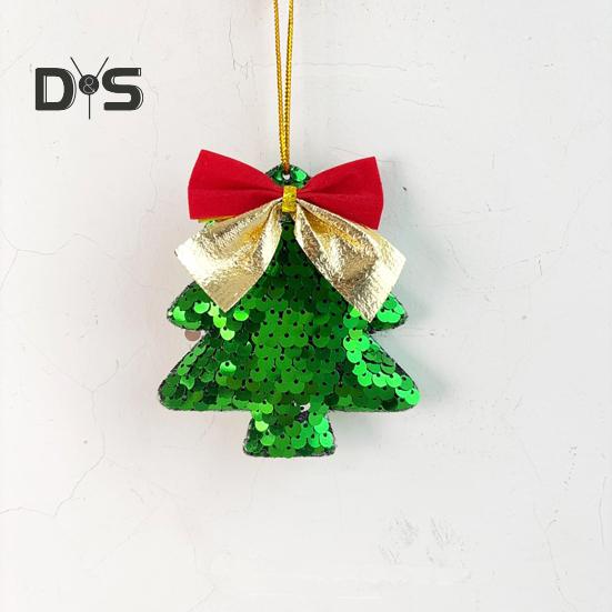 6Pcs Christmas Tree Ornaments Tree Shape Sequin Pendant with Bow for Christmas Trees Walls Doors Parties Wedding Decor