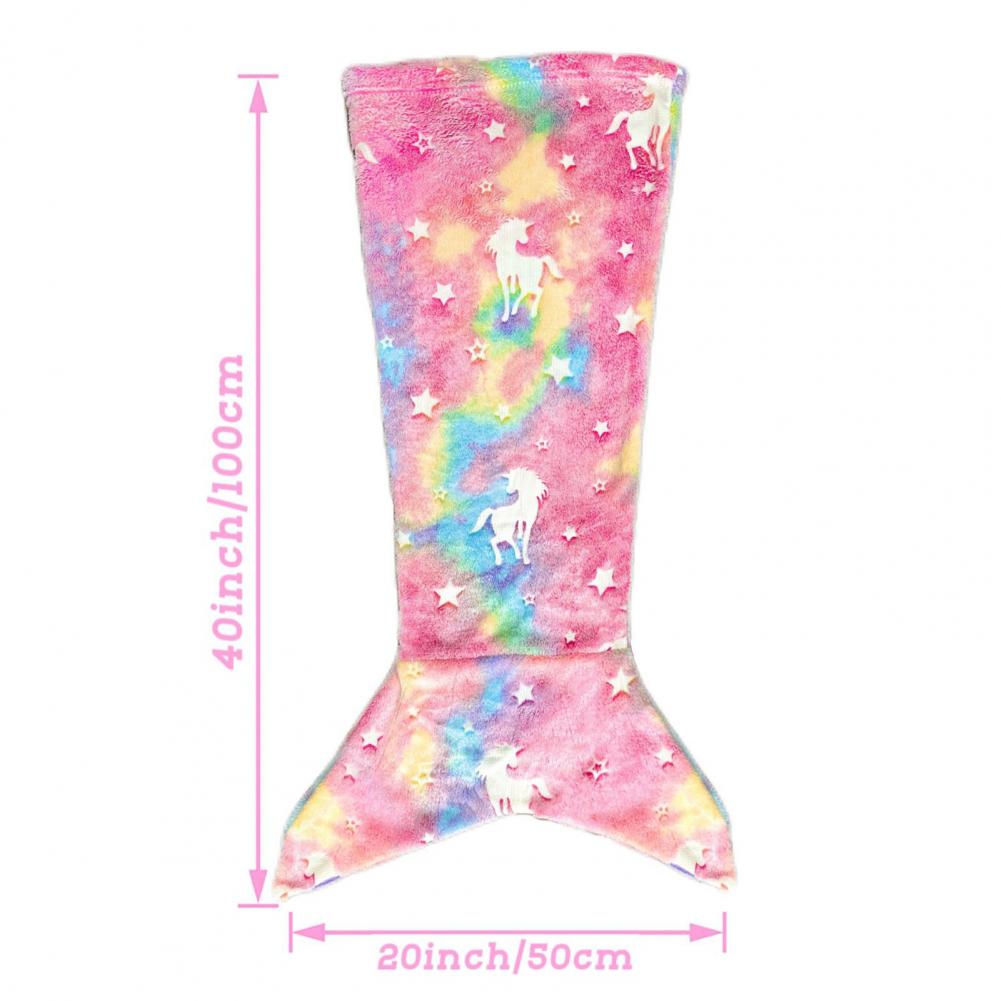 Blanket Wear Resistant Friendly To Skin Luminous Design Mermaid Blanket Breathable Plush Flannel Fleece Glowing Dark Blanket
