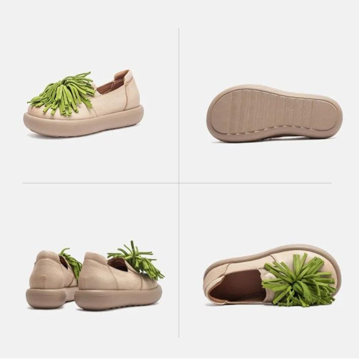 Johnature Genuine Leather Comfortable Ethnic Style Slip-on Shoes Versatile Soft Soled Women's Flat Shoes