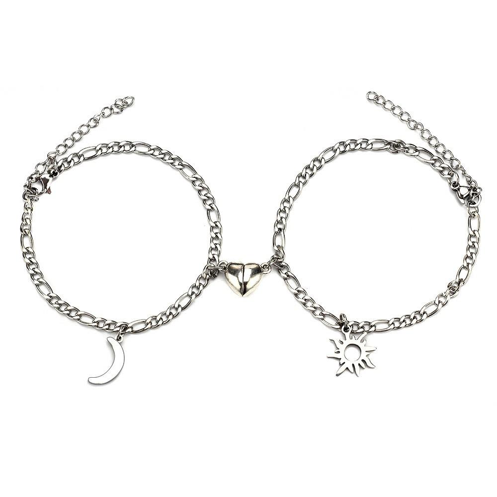 Magnetic Heart Couple Bracelets Set – Matching Charm Distance Chain Bracelets for Lovers & Best Friends
