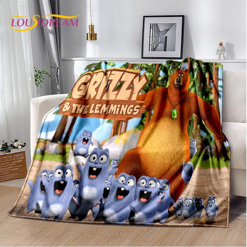 Cartoon 3D Grizzy und die Lemminge Decke, Weiche Überwurfdecke für Zuhause Schlafzimmer Bett Sofa Picknick Reise Büro Abdeckung Decke Kinder