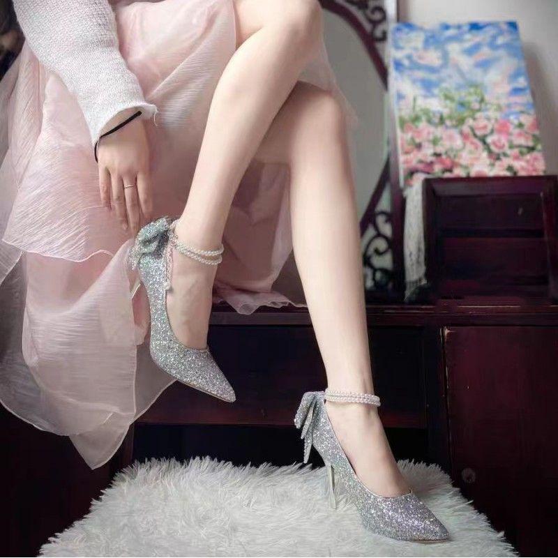 High-heeled Women's New Crystal Shuohuo Wedding Shoes for Brides
