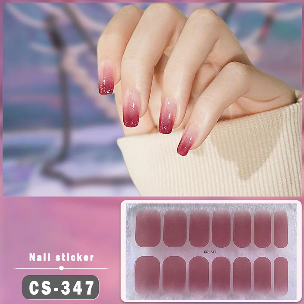 14Tips Fashion Gradient Nail Sticker Nail Art Stickers Wraps Full Making French Simple Self-Adh U1Y3