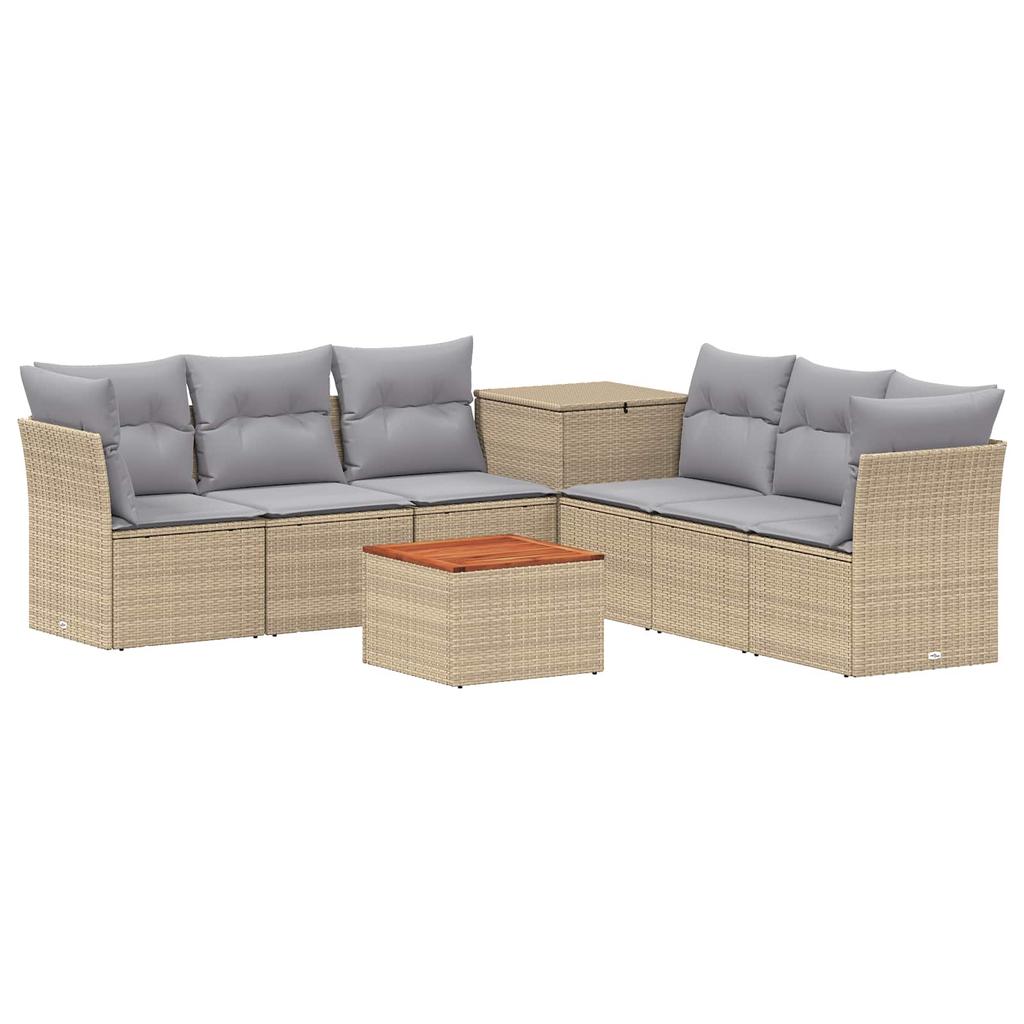 Sofa Set 8 Pieces Beige and Light Gray Poly Rattan and Steel