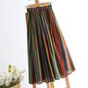 Japanese Mori Girl Women Midi Skirt High Waist Colorful Striped Jupe Femme Longo Elegant Vintage Cotton Linen Skirts Womens