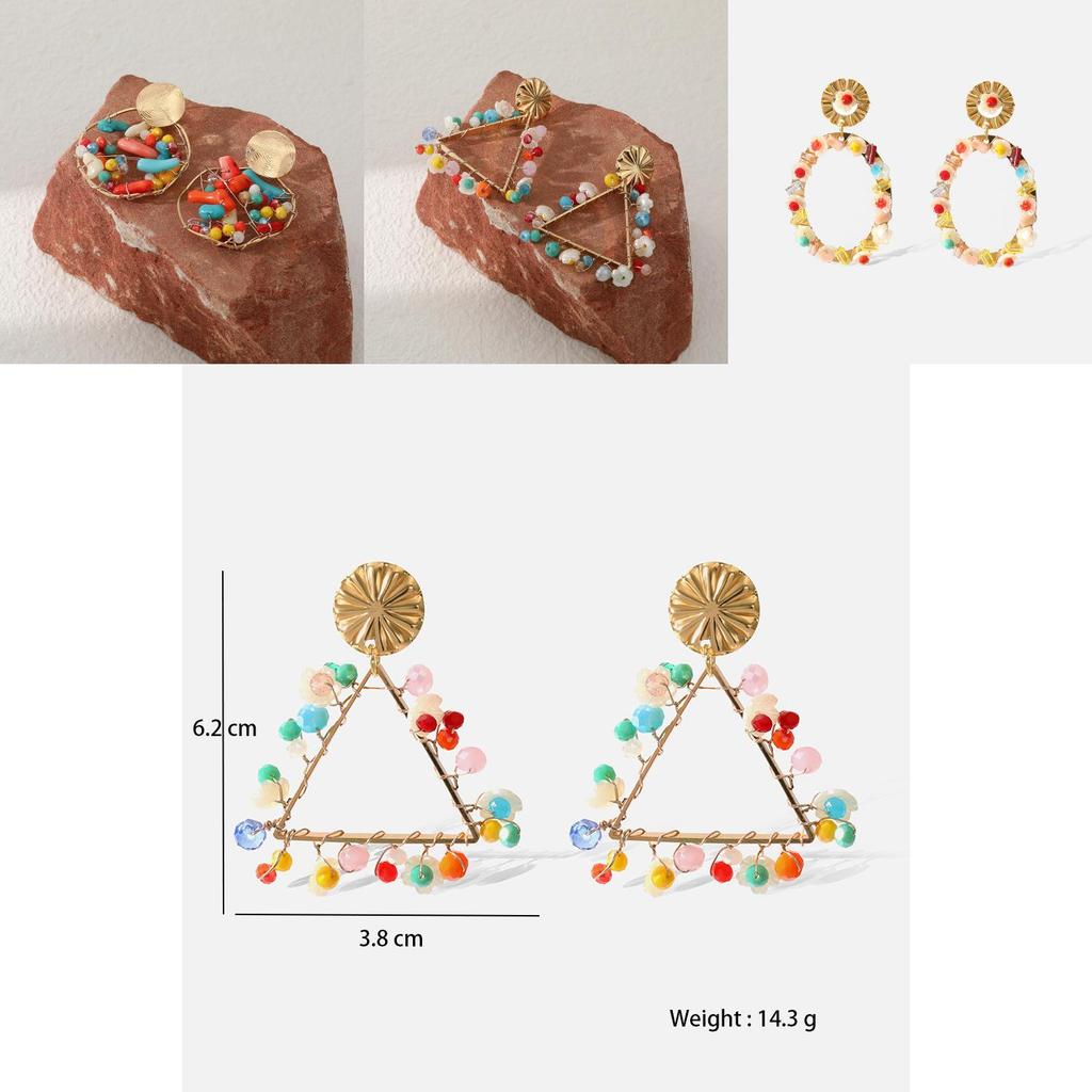 Fashionable Alloy Geometric Earrings Trendy Oval And Triangle Dangle Ear Jewelry