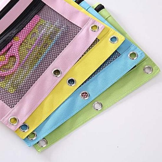 3 Ring Binder Pencil Pouch, 2 Pack Pencil Pouches with Zipper-Pencil Case with Double Pocket and Mesh Window (Purple&Red)