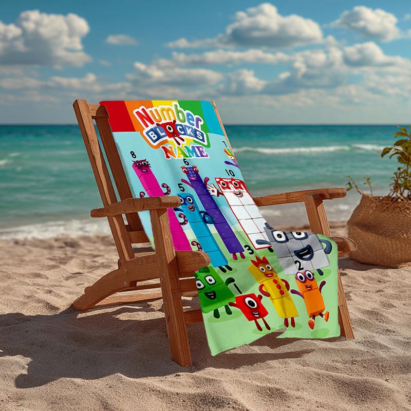 Custom Name Ultra-Soft Beach Towel with Numberblocks Theme,Ideal for Pool - Camping, Diving - Perfect Travel Essential, Vibrant Beach Towel.
