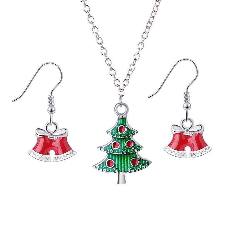Christmas Collection Jewelry Set Reindeer Head Drop Earrings Santa Claus Charm Necklace Xmas Gift For Women Girls