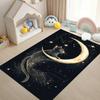 Enchanting Black Cat on Crescent Moon Carpet Magical Starry Night Rug Plush Mat with Gold Star Accents Living Room Bedroom
