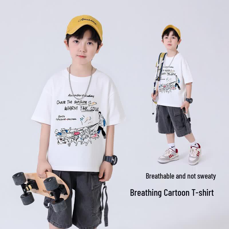 Boys' Summer Cotton Blend Short Sleeve T-Shirt